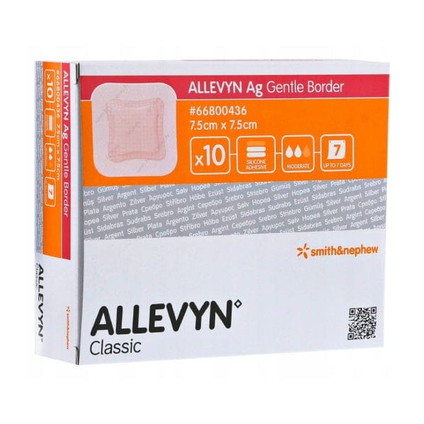 Smith & Nephew Allevyn Ag Gentle Border Apósito De Espuma Hidrocelular Con Plata Con Bordes De 7.5 CM X 7.5 CM